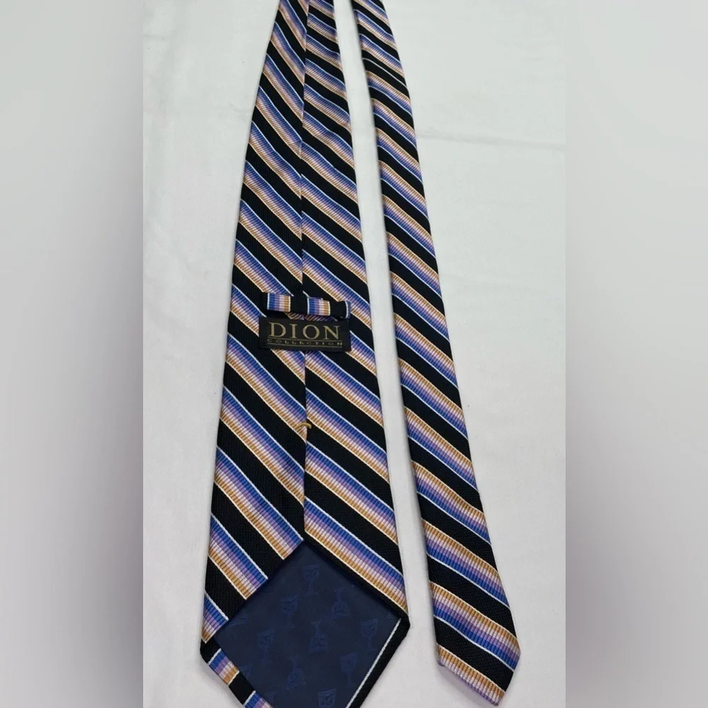 Dion Collection Silk Diagonal Striped Black Tie 4” x 60”